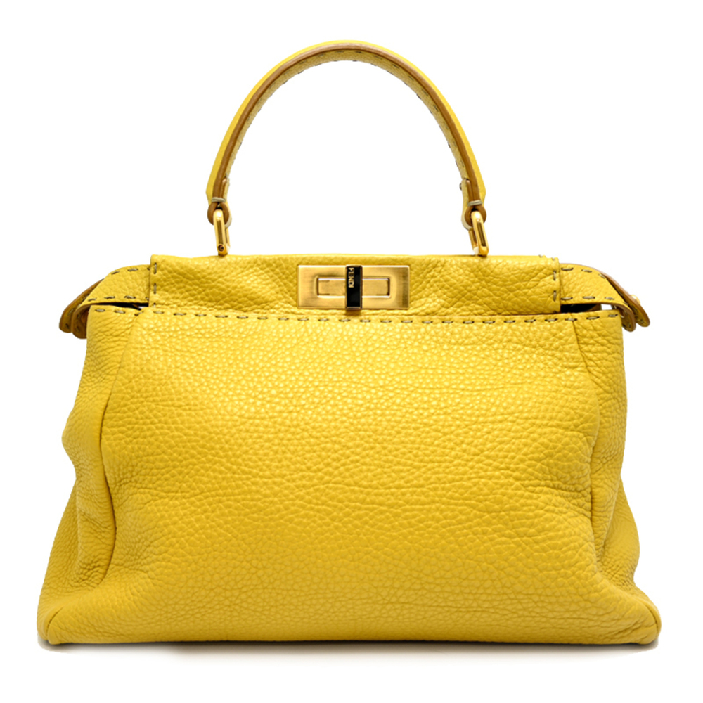 Fendi Peekaboo Medium Selleria Women's Handbag 8BN226 Leather Yellow - Picture 2 of 10